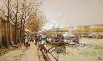 Cityscape Painting - along the seine river Eugene Galien Paris